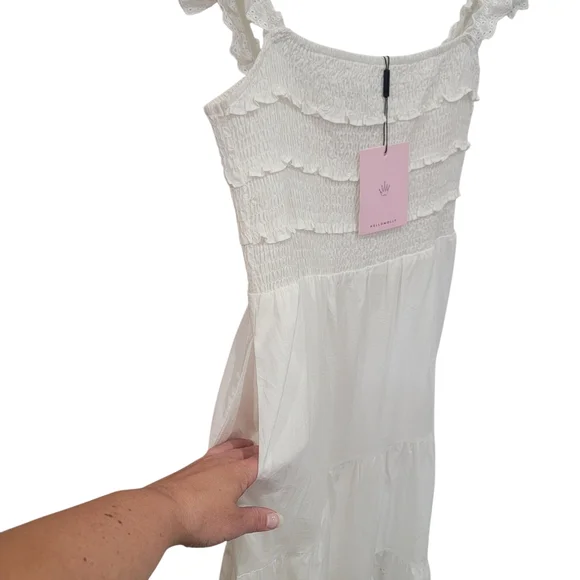 NWT Hello Molly Let Me Fall In Love White Midi Dress Lace Ruffles Women’s M - Picture 12 of 17